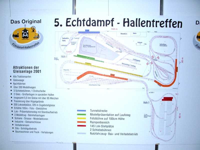 Übersichtsplan der Gleise des 5. Echtdampf-Hallentreffens in Sinsheim 2001